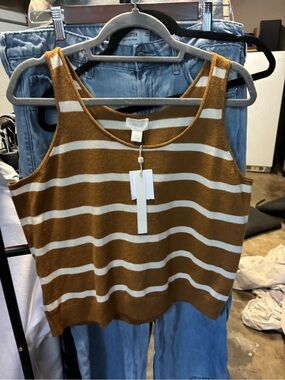 Caslon Striped Tank Top in Mustard and White